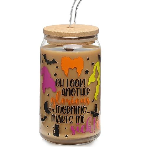Halloween Glass Cups Witch Drinking Glass with Lid & Straw - 16oz OhLook Variation