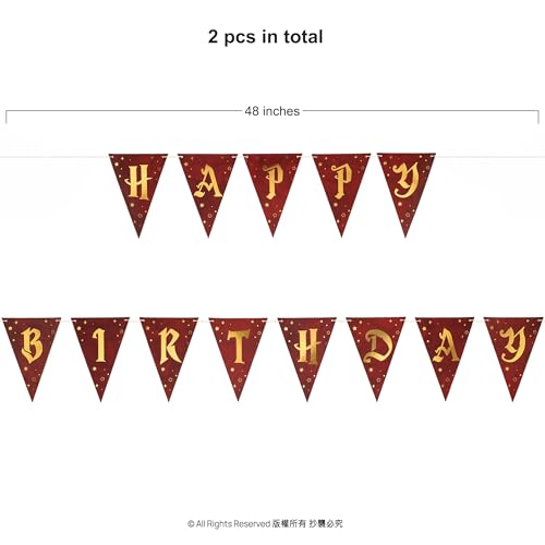 Happy Birthday Banner Set - Burgundy & Gold Wizard Theme Party Decorations