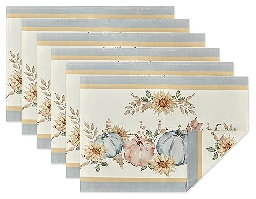 Blue Pumpkin Thanksgiving Tabletop Placemat Set - 13 x 19 Inches, 6-Pack