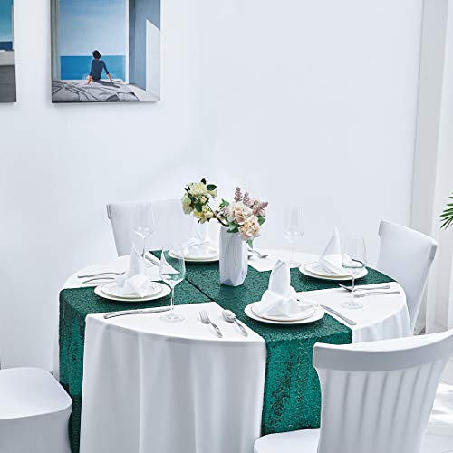 Hunter Green Sequin Table Runner - 12 x 108 Inches, 6 Pack for Wedding & Party Decor