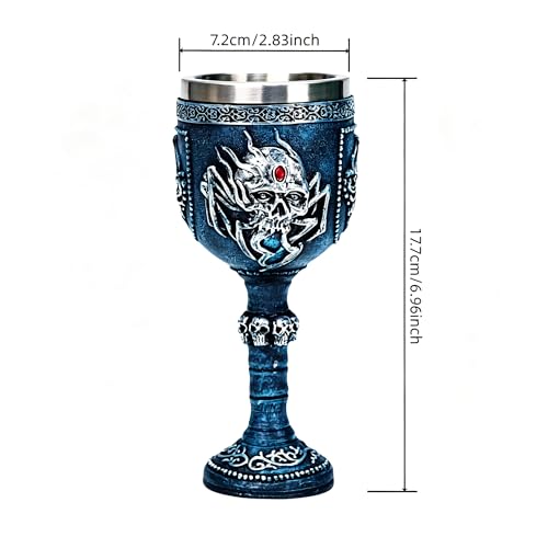 Blue Gothic Spider Skull Chalice - Medieval Handmade Wine Goblet 7oz