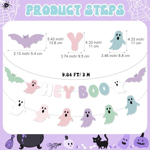 Pastel Halloween Ghost & Bat Garland Set - Cute Ghost Decor for Fireplace Mantle - Variation: Pastel