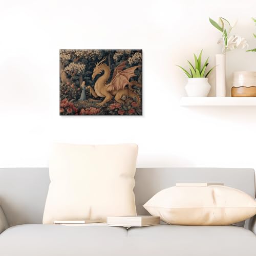 Fantasy Dragon Canvas Wall Art - Enchanted Forest Wall Decor - Variation Dragon-02