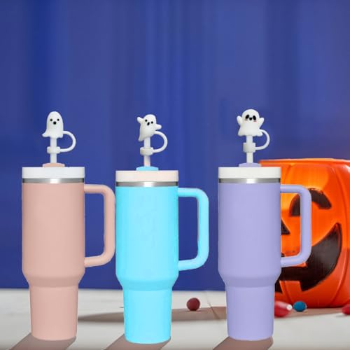 Halloween Ghost Silicone Straw Toppers for 30/40oz Tumblers - Dust-Proof & Reusable