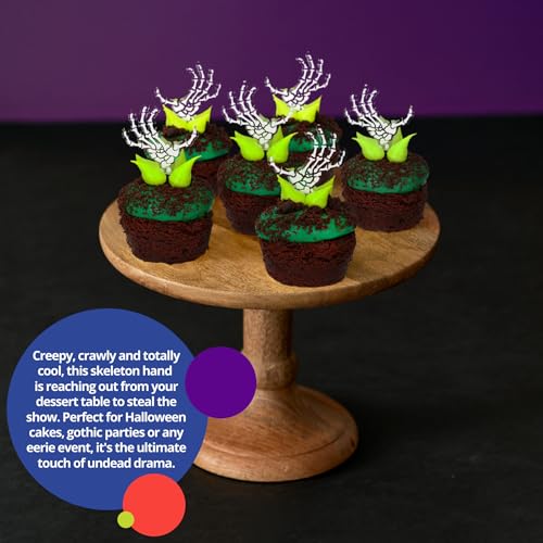 Halloween Skeleton Hands Cupcake Toppers - Food Safe Plastic Decor, 24 Pack