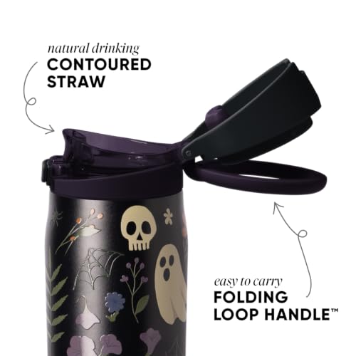 Halloween Water Bottle with Straw & Handle - 30oz Spooky Graveyard Garden