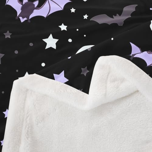 Queen Size Halloween Galaxy Blanket with Glitter Stars & Bats - Multi 13
