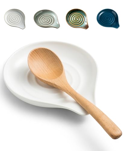 Ceramic Spoon Rest - White Kitchen Spoon Holder for Stove Top - 6.1x5 Inches - LAUCHUH