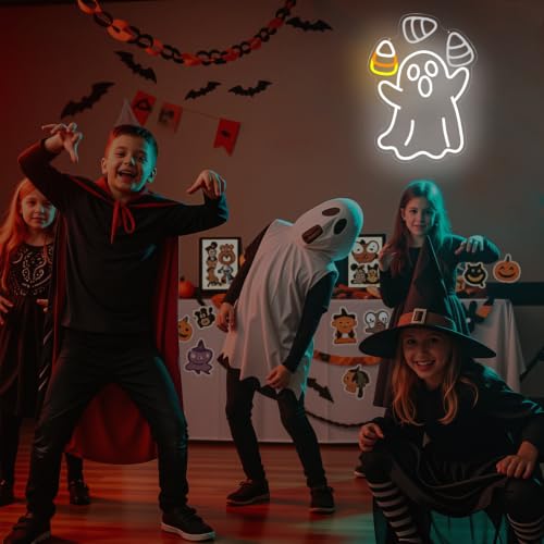 Ghost Corn Juggling Halloween Neon Sign - Animated Dimmable LED Decor - Variation of THIS listing