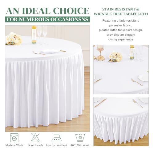 White 72 Inch Round Tablecloth - 2 Pack Wrinkle-Resistant Stretch Spandex Cover for Dining, Weddings, Parties
