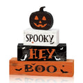 Halloween Wooden Block Decor Set - Spooky Boo Variant, Jack-O'-Lantern Pumpkin