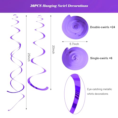 Pink Metallic Hanging Swirl Decorations Set - 30 Party Streamers with Light Purple Variation