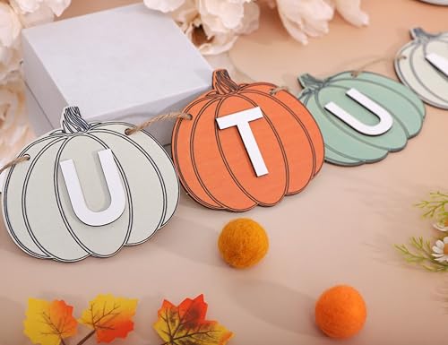 Rustic Wooden Autumn Pumpkin Banner - Fall Garland for Fireplace & Thanksgiving Decor