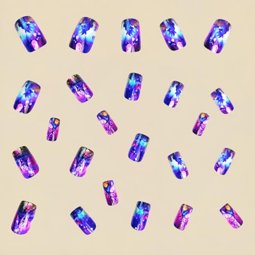 Halloween Short Square Press-On Nails with Witch & Forest Design - Style26