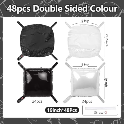 Black and Pearl White Square Foil Balloons Wall Backdrop - D03 - 48PCS