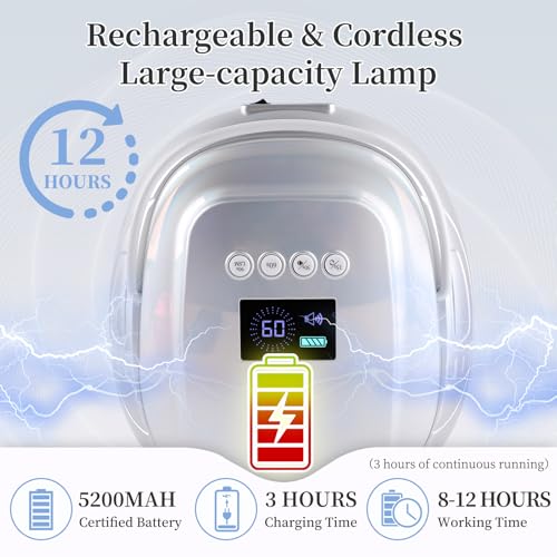 Rechargeable UV LED Nail Lamp - Portable Cordless Gel Dryer with Auto Sensor & 4 Timer - Silver