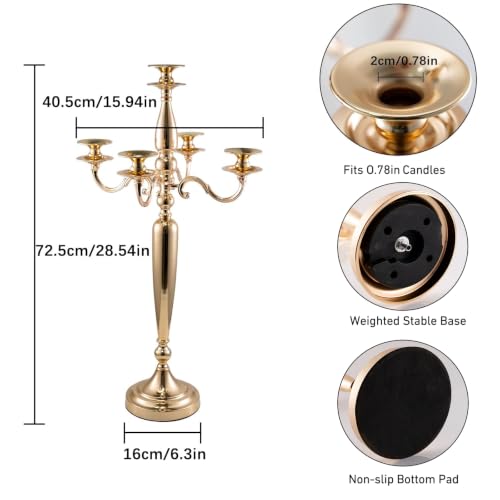 28in Gold 5-Arm Candelabra Wedding Centerpieces - Set of 2, Luxury Table Decor