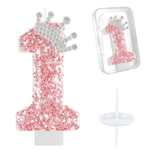 Pink Crown Birthday Candle - Number 1 Cake Topper for Celebration - Variation Pink Crown / 1