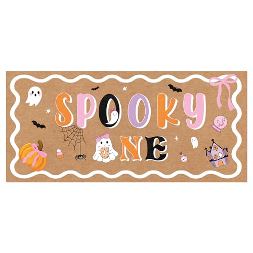 Halloween Spooky Backdrop for Birthday Party Decorations Pink Purple 47x24in