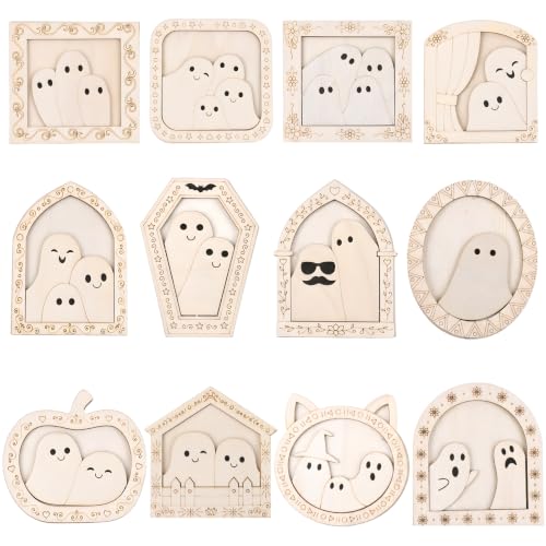Halloween Wooden Ghost Ornaments - 12 Whimsical Family-Friendly Decorations