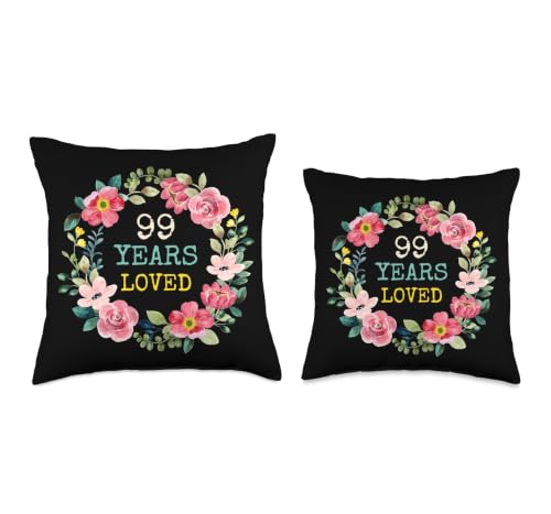 Mom Grandma 99th Birthday Throw Pillow - 18x18 Floral 99 Years Loved Gift