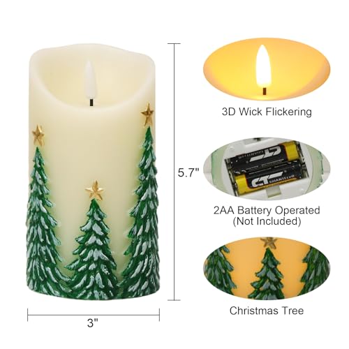 Christmas Tree Flameless Candles with Timer - Ivory, 3D Flickering Wicks