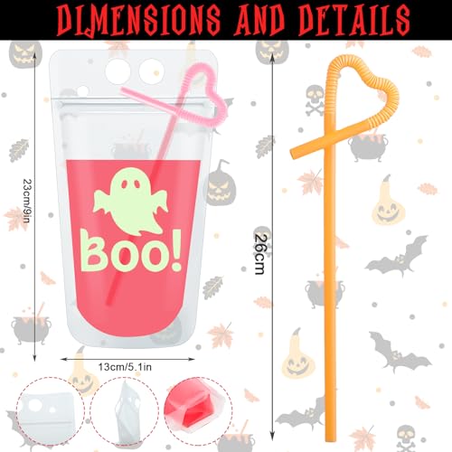 Glow in the Dark Halloween Drink Pouches with Straws - Spooky Party Decorations, 36 Pack