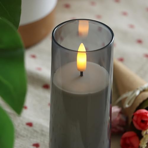 Flameless Candles with Remote & Timer Set of 6 - 2x6 inch Grey Battery Candles