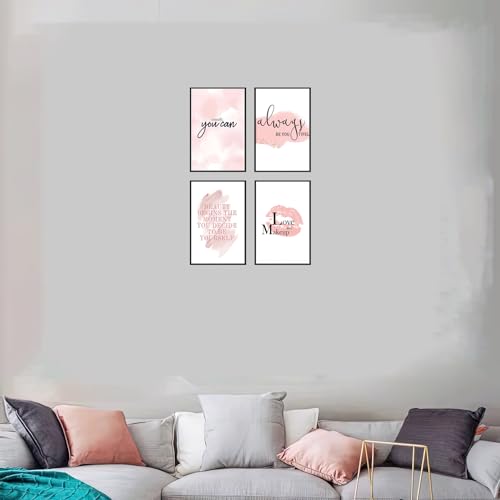 Pink Motivational Wall Art Canvas Set of 4 - Fashion Quote for Girls Room Decor