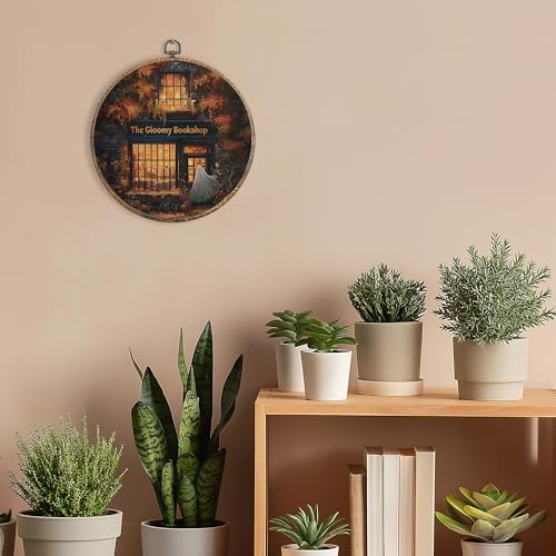 Halloween Ghost Wall Art Decor for Bookstore - 10x10 Inch Round Canvas Print - Spooky Library Wall Hanging