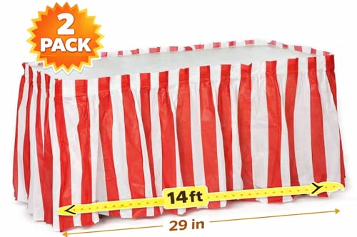 Red and White Carnival Table Skirt Set - 2 Pack, 14 Ft x 29 In