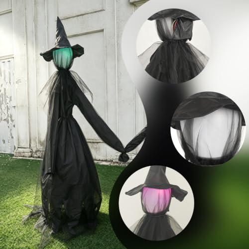 Halloween Witch Yard Decorations with Multicolor Light-Up Heads - Set of 3