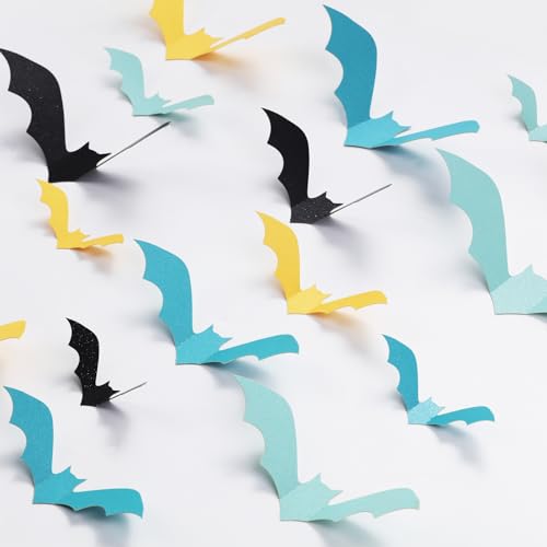 Halloween Bat Wall Decals Set - 48pcs 3D Stickers for Home & Party Decor