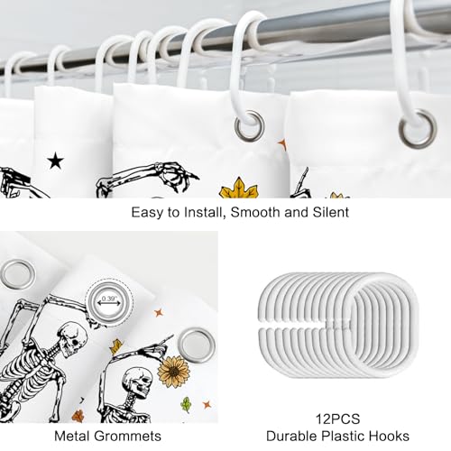 Halloween Shower Curtain Spooky Skeletons Pumpkin Waterproof Fabric 72x72 in