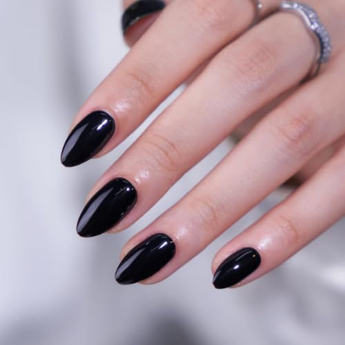 Press On Nails Short Almond Black Fake Nails Kit - Black Velvet Variation