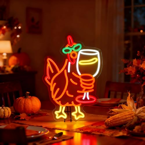 Chicken Neon Sign for Kitchen Bar - Funny Rooster Wall Decor, Man Cave & Party Light - Variation: Chicken