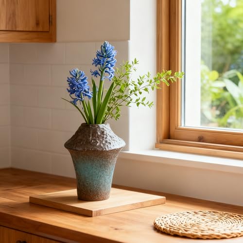 Large Ceramic Flower Vase 6.3 Inch Weathered Terracotta Decorative Vase - Rust-Blue
