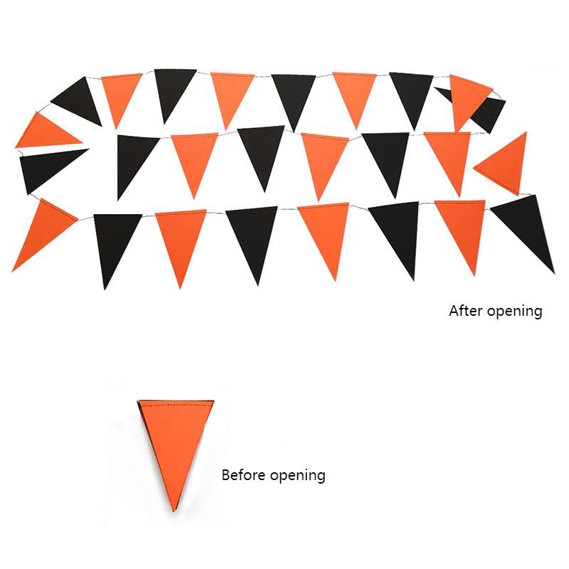 Halloween & Party Triangle Banner Flags 20ft Paper Garland Set - Orange & Black