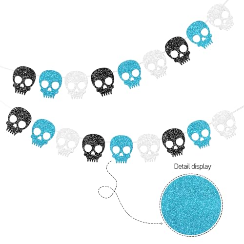 Blue Skull Garland for Halloween Party Decorations Gothic Birthday Banner - 2PCS
