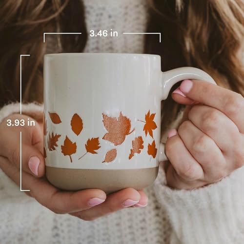 Fall Coffee Mug with Orange Leaves Design - 14oz Stoneware Cup for Tea & Cider, Microwave & Dishwasher Safe, Autumn Gift