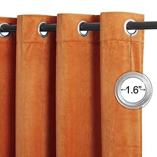 Orange Velvet Curtains for Bedroom Set of 2 - Room Darkening, Energy Saving, 52x108 Inches