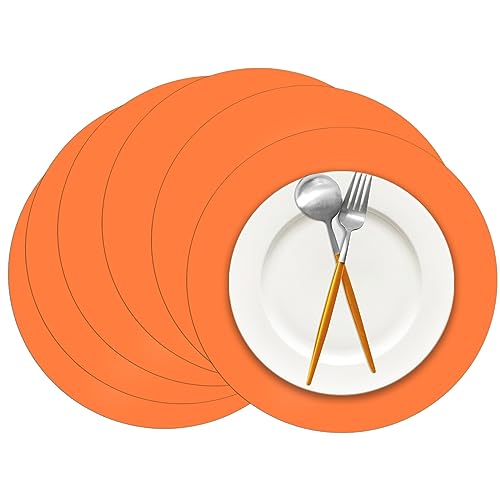 Orange Paper Placemats Set of 50 - Fall Pumpkin Spice Round Disposable Table Mats for Thanksgiving & Holiday Decor