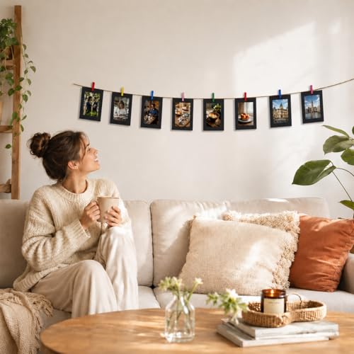 48PCS Black Paper Photo Frames with Clips & String - DIY Wall Display Set - Evechole