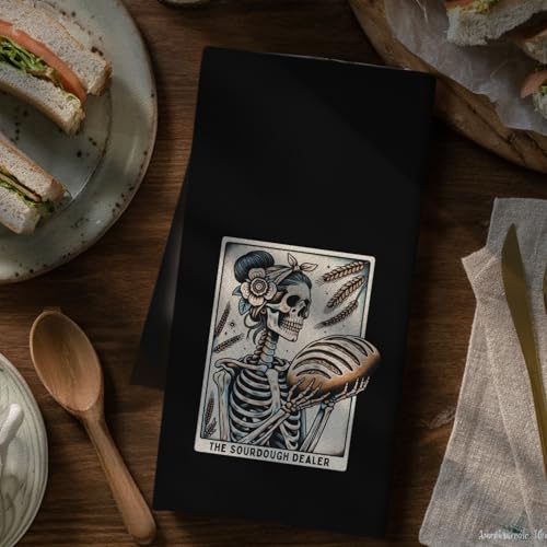 Gothic Skeleton Sourdough Bread Baking Kitchen Towel - Decorative, 16x24 Inch, Color-06