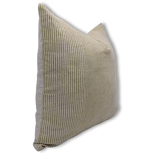 18x18 Linen Throw Pillow Cover with Zipper - Green Floral Boho Cushion Cover for Sofa Bed