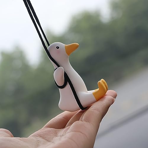 Cool Duck Swing Car Pendant - Cute Animal Rearview Mirror Ornament, Car Interior Decor