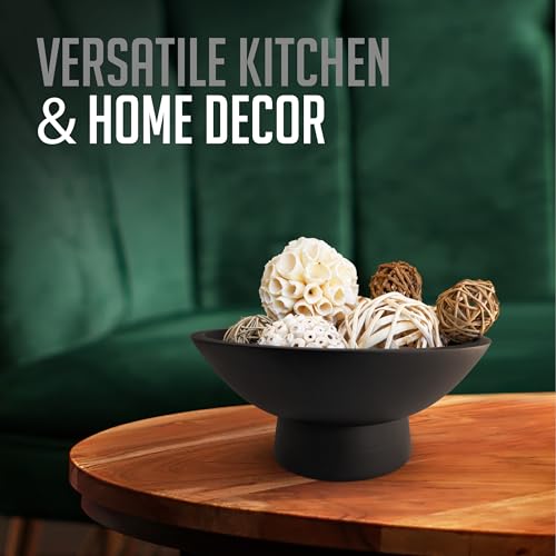 Black Pedestal Fruit Bowl 12 Inch - Wooden Decorative Centerpiece, Kitchen & Dining
