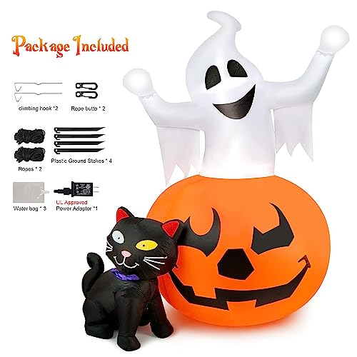 5 FT Halloween Inflatable Ghost Pumpkin Black Cat Yard Decor with LED Lights