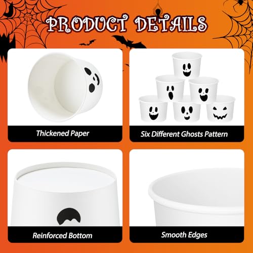 White Ghost Snack Cups 9oz Halloween Party Disposable Bowls - 180 Count