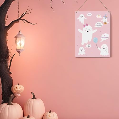 Pink Halloween Sign - October Variation, 8x10 Inches, Festive Wood Decor